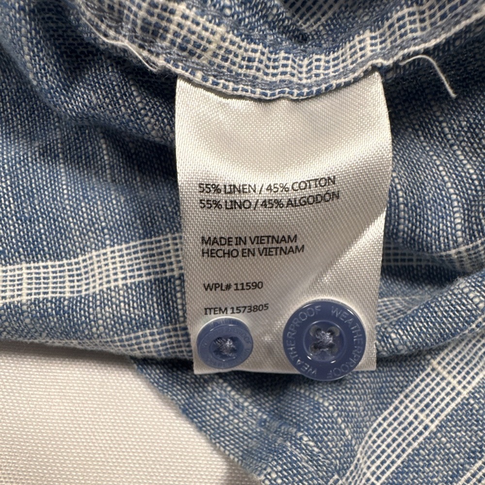 Weatherproof Vintage Men's L Regular Linen/Cotton Woven Blue Stripe SS Button-Up - Picture 6 of 7